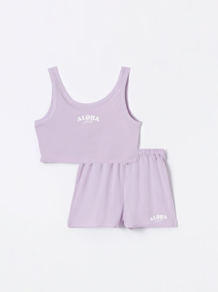 Conjunto de top e shorts com estampa - Malva