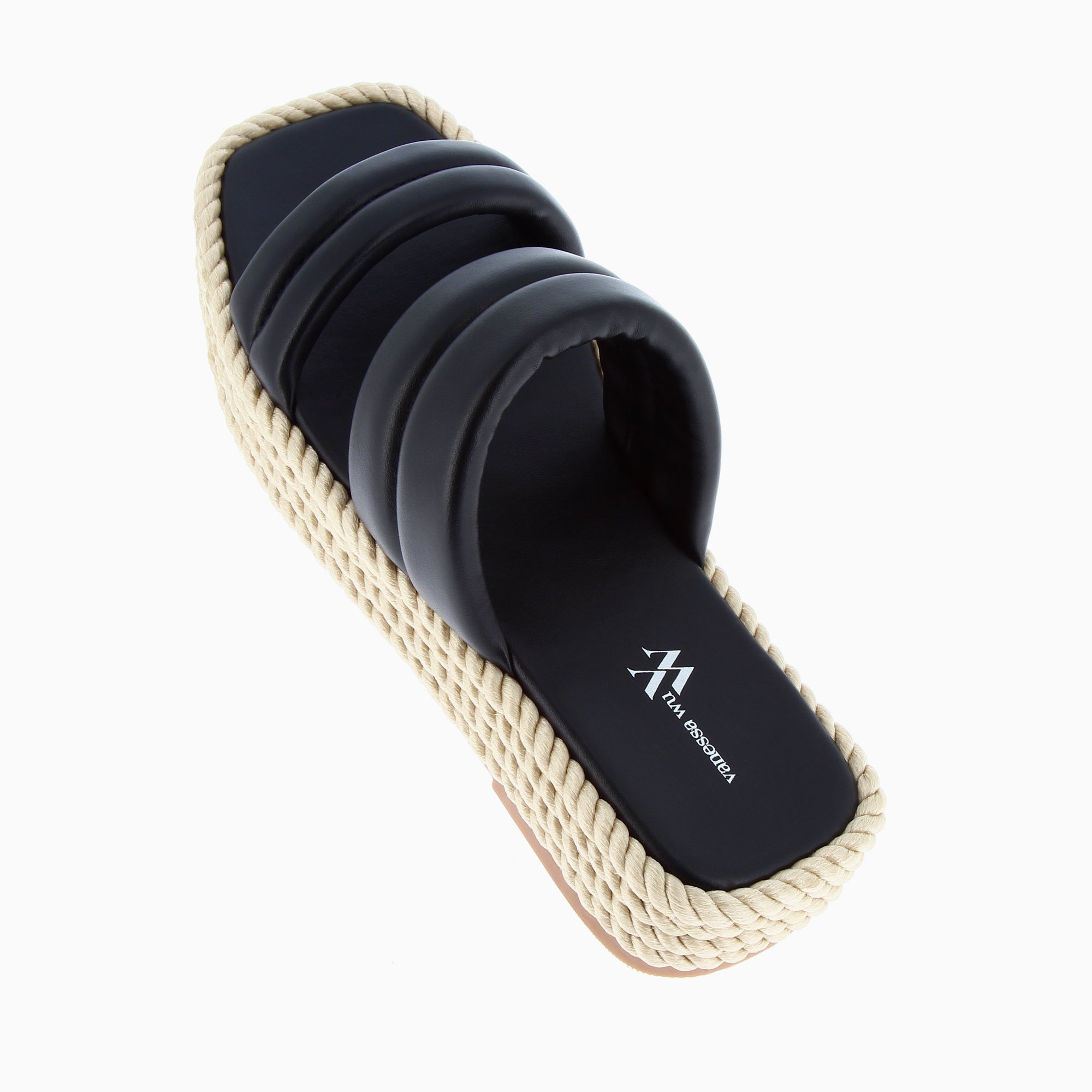 Sandales plates-Mules Nala noires à plateforme cordes