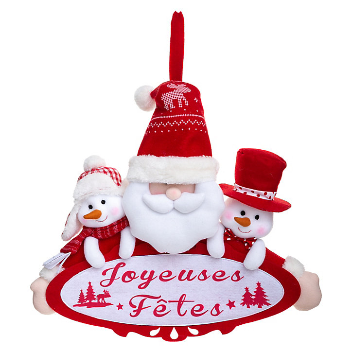 Pancarte père noël et bonhommes de neige rouge 12,5 cm