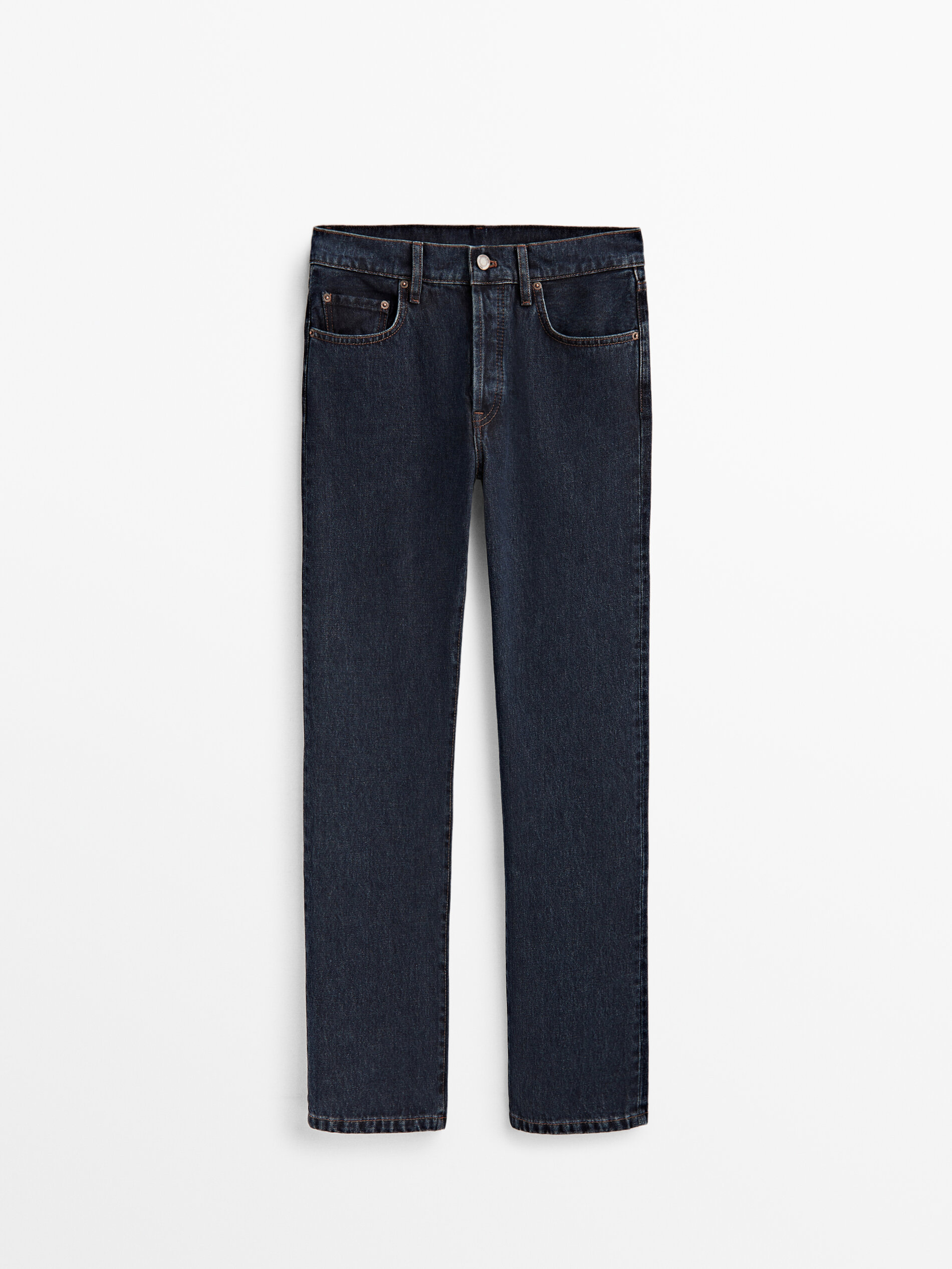 Calça jeans reta de cintura alta - AZUL ESCURO