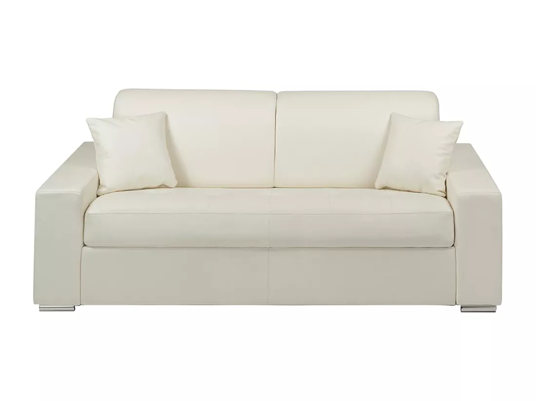 Canapé 3 places convertible express en simili EMIR - Blanc - Couchage 140 cm - Matelas 22 cm