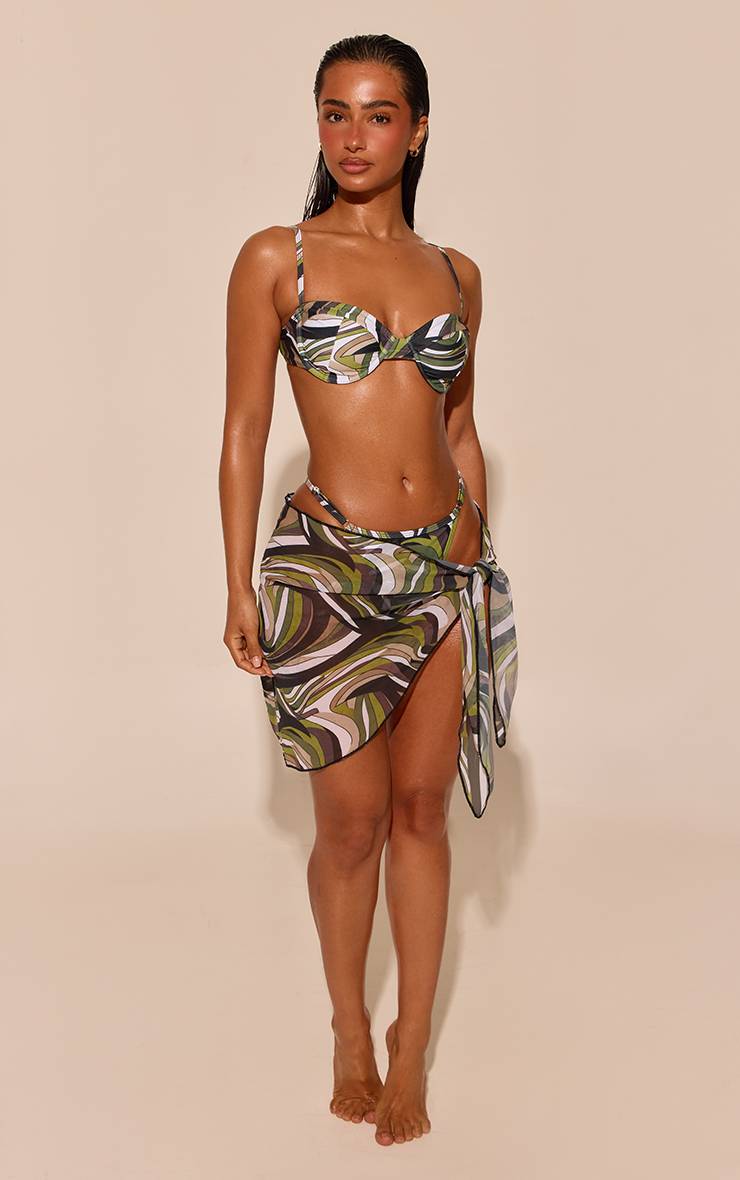 Vert Sarong En Mousseline À Imprimé Abstrait Foncé
