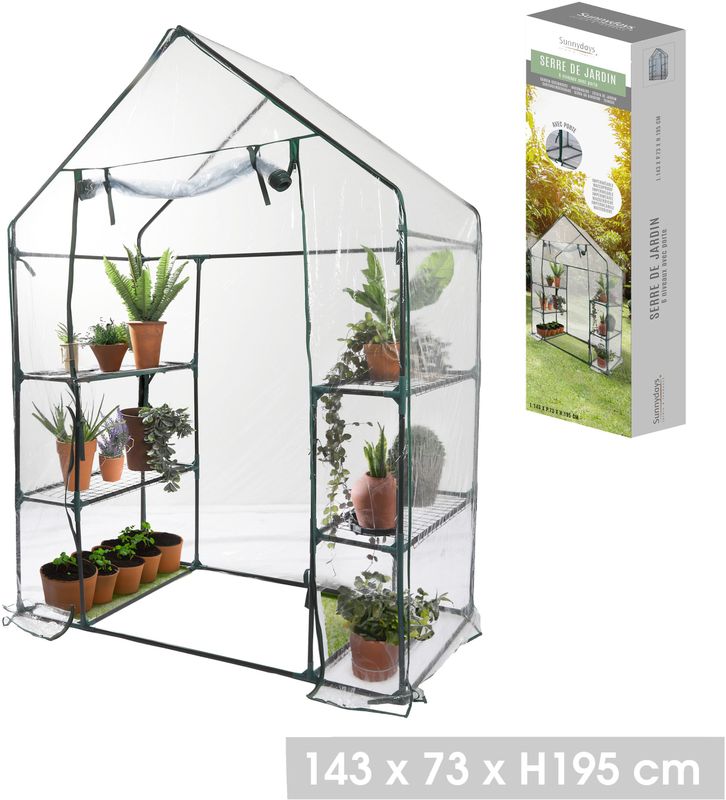 Sunnydays Broeikas / kweekkas - met doorzichtige hoes en frame - 143 x 73 x 195 cm - planten/bloemen