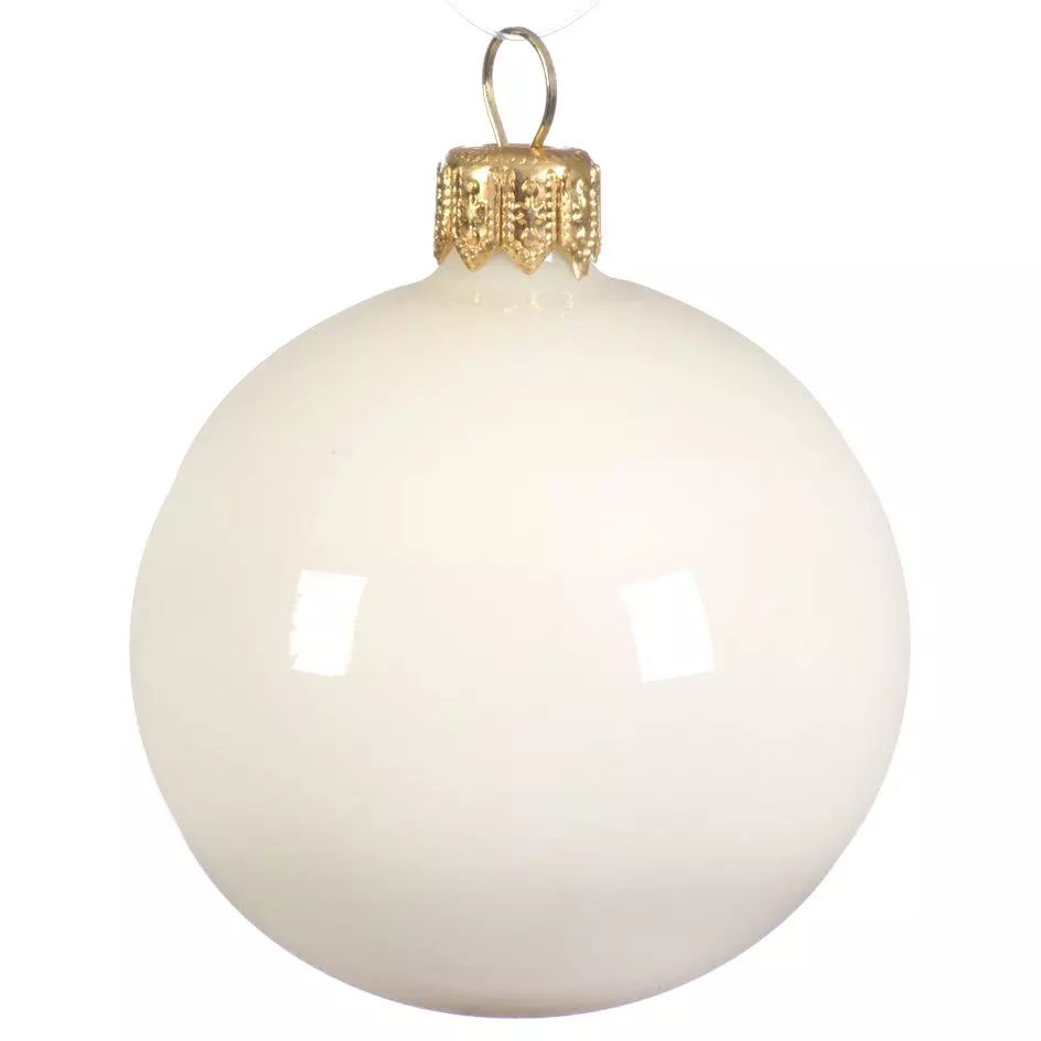 Lot de 6 boules de Noël en verre (D80 mm) Arctique brillantes Blanc laine
