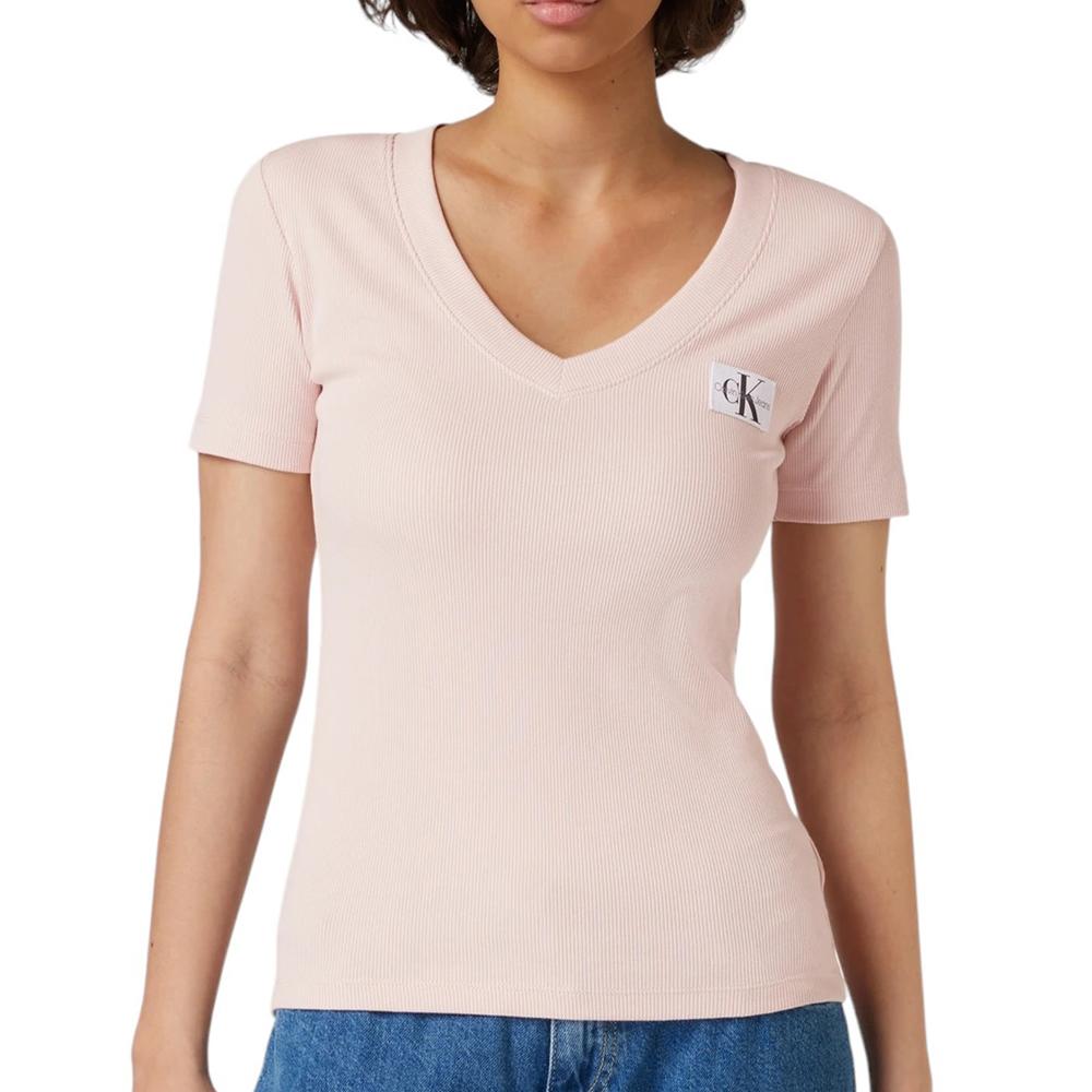 Calvin Klein Jeans T-shirt Rose Clair Femme Calvin Klein Jeans Label Rib