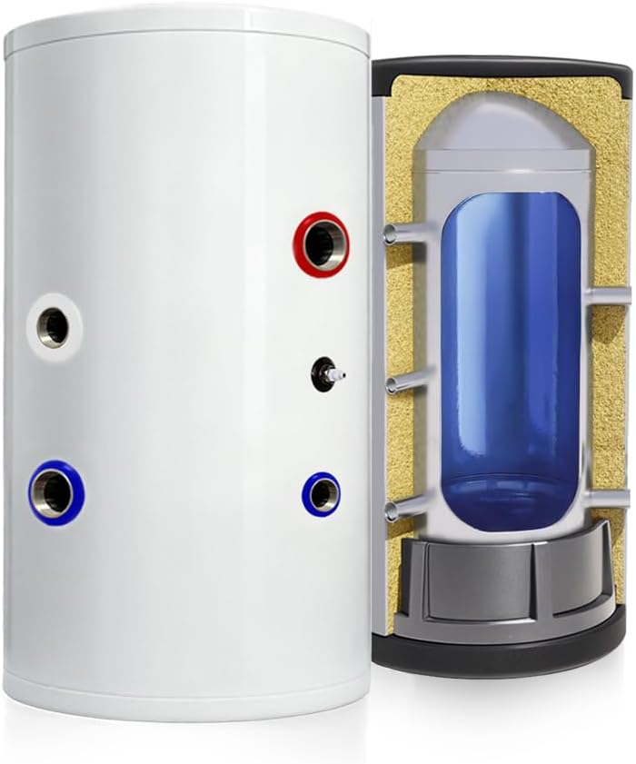 TECHGLOBE - Pufferspeicher aus Edelstahl - 6/4 Zoll Anschlüsse - mit 50 mm Isolierung - Boiler (50 L)