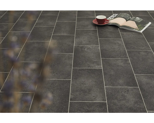 Charlotte PVC vloer, tegellook, antraciet, 200 cm breed (per meter verkocht)