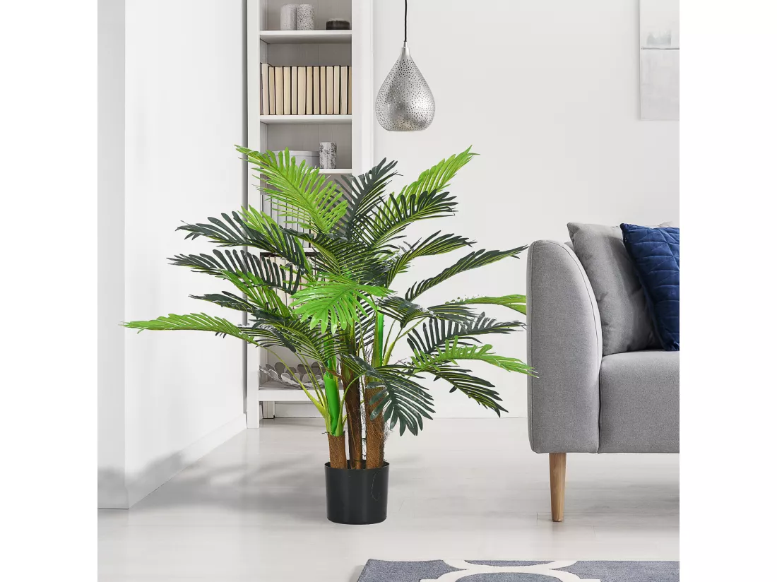 Palmier artificiel H.1 m arbre artificiel tronc branches lichen feuilles grand réalisme pot inclus