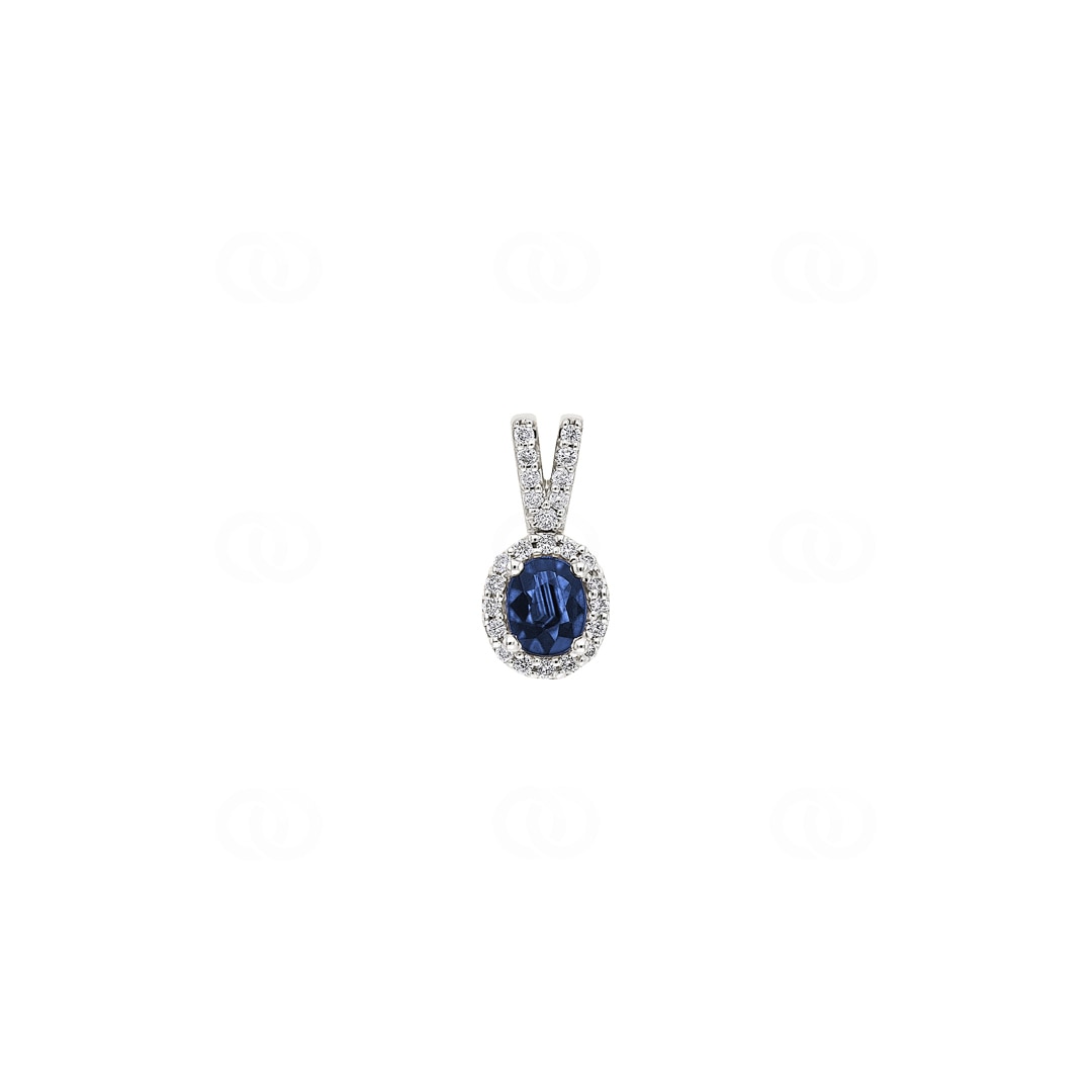 Anhänger 750/18 K Weissgold mit Saphir oval und Diamanten 0.10 ct H/si