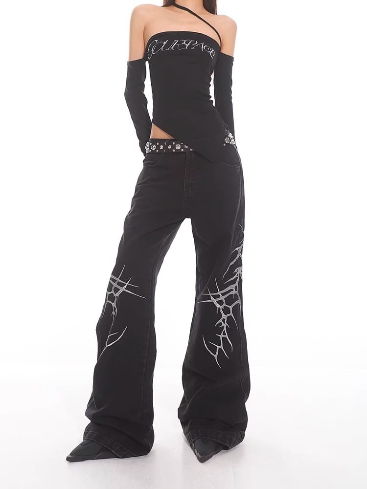 rinkoplan - Low Rise geborduurde flared jeans