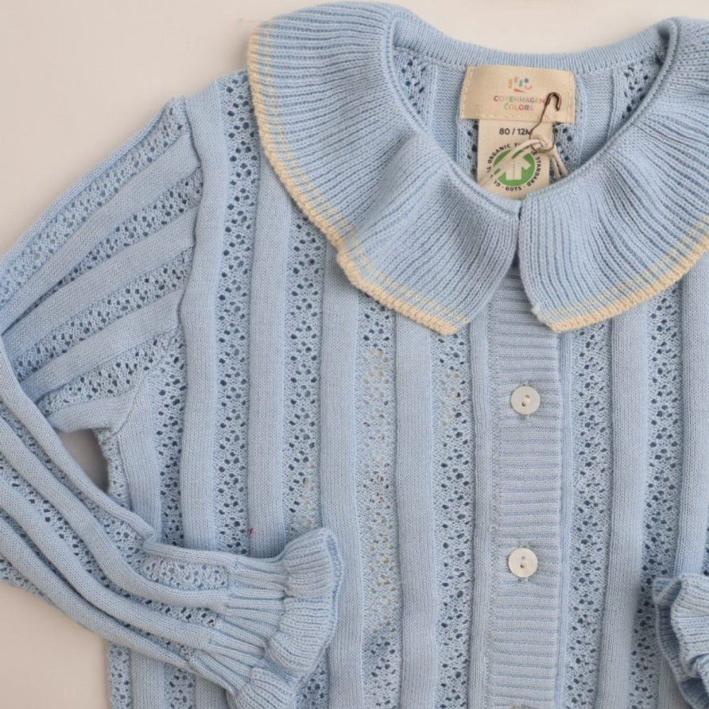 Køb COPENHAGEN COLORS Dusty Blue strikket pointelle cardigan