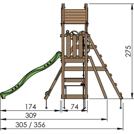 Jungle Gym Totem legetårn komplet inkl. klatremodul og rød rutsjebane