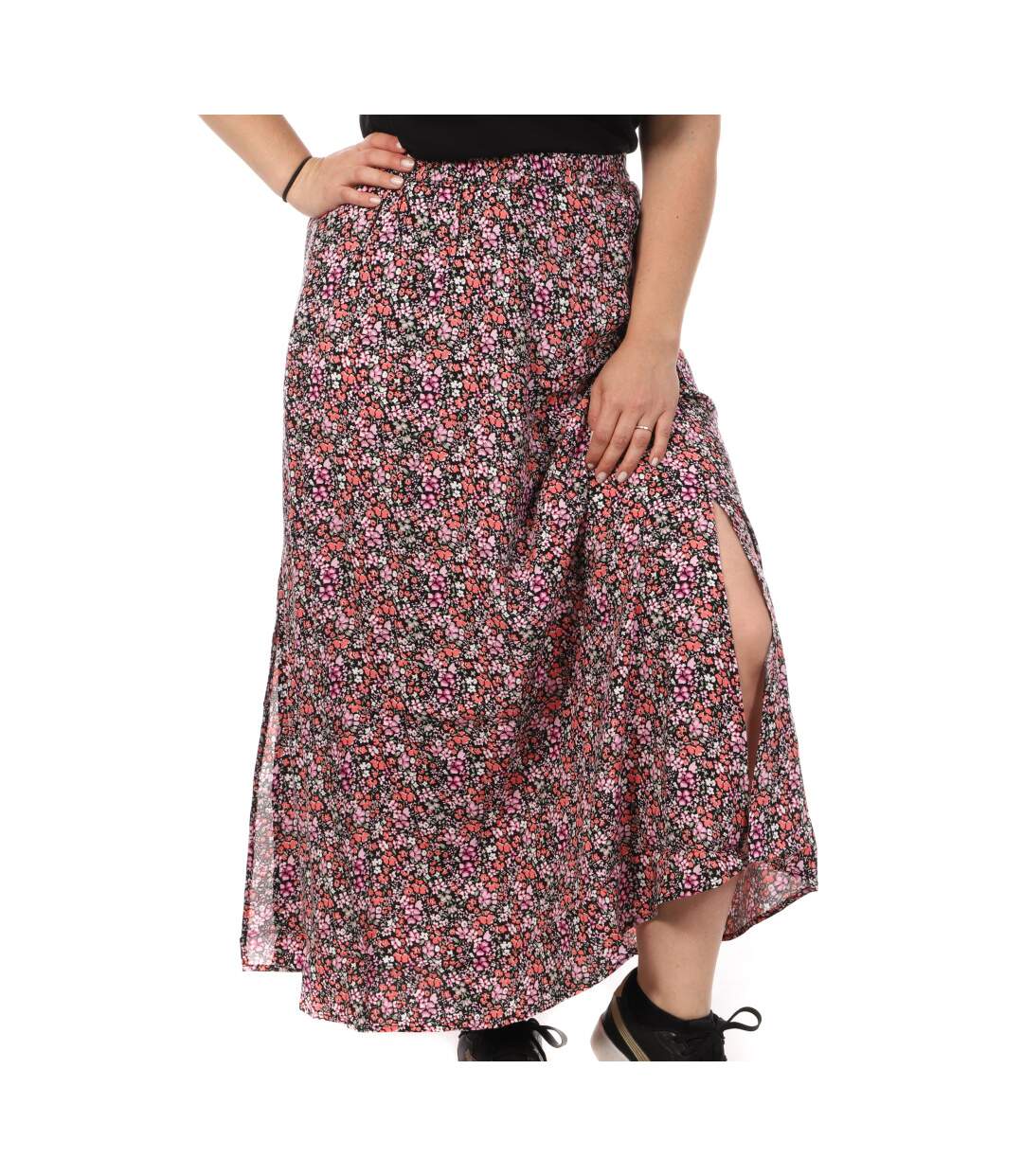Jupe Longues Imprimé Noir/Rose Femme Vero CURVE Moda Measy