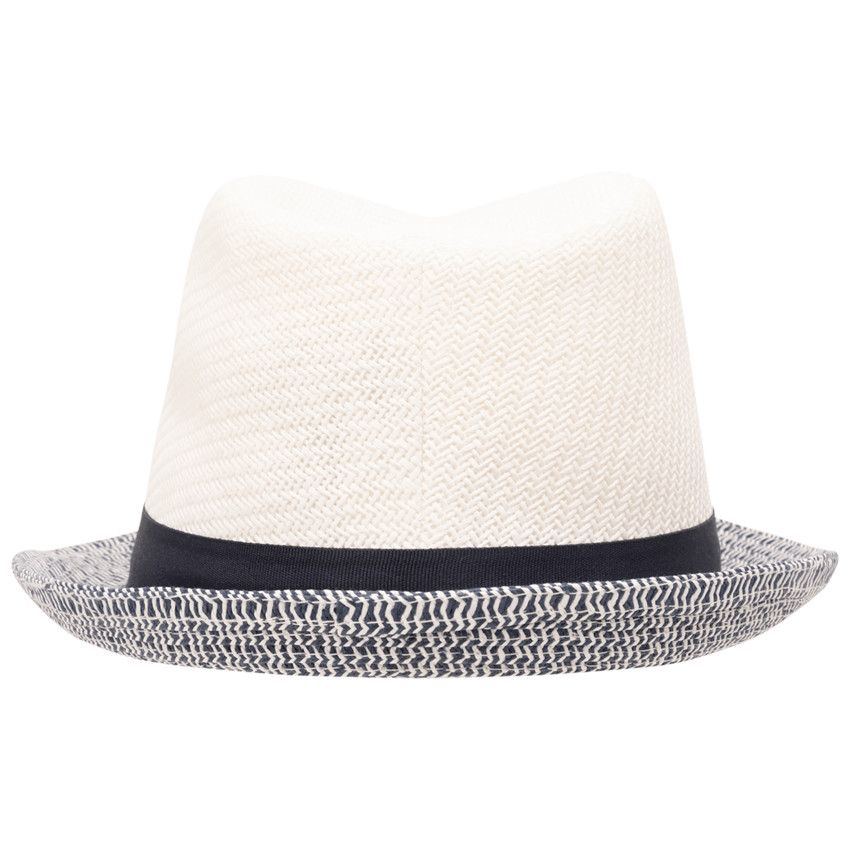 Borsalino tressé en paille bicolore avec galon pour garçon - Blanc