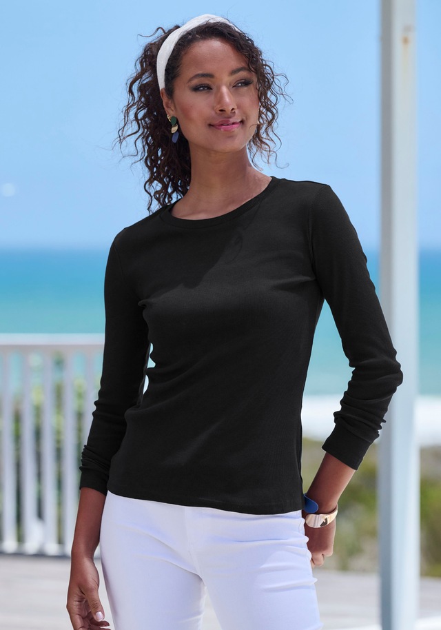 Vivance Langarmshirt »aus modischer Rippware«, aus weichem Baumwoll-Stretch