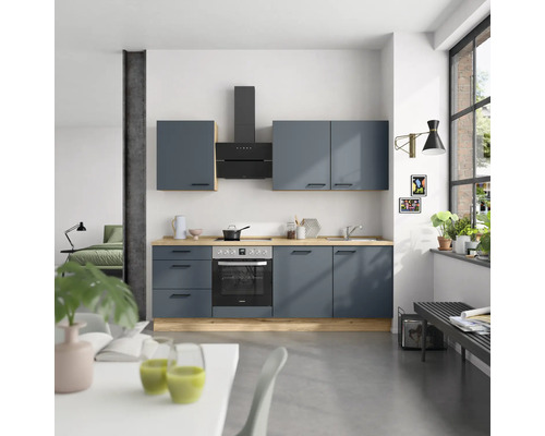 NOBILIA keukenblok met apparatuur Urban 240 cm fjordblauw mat voorgemonteerde variant links 4004539014916