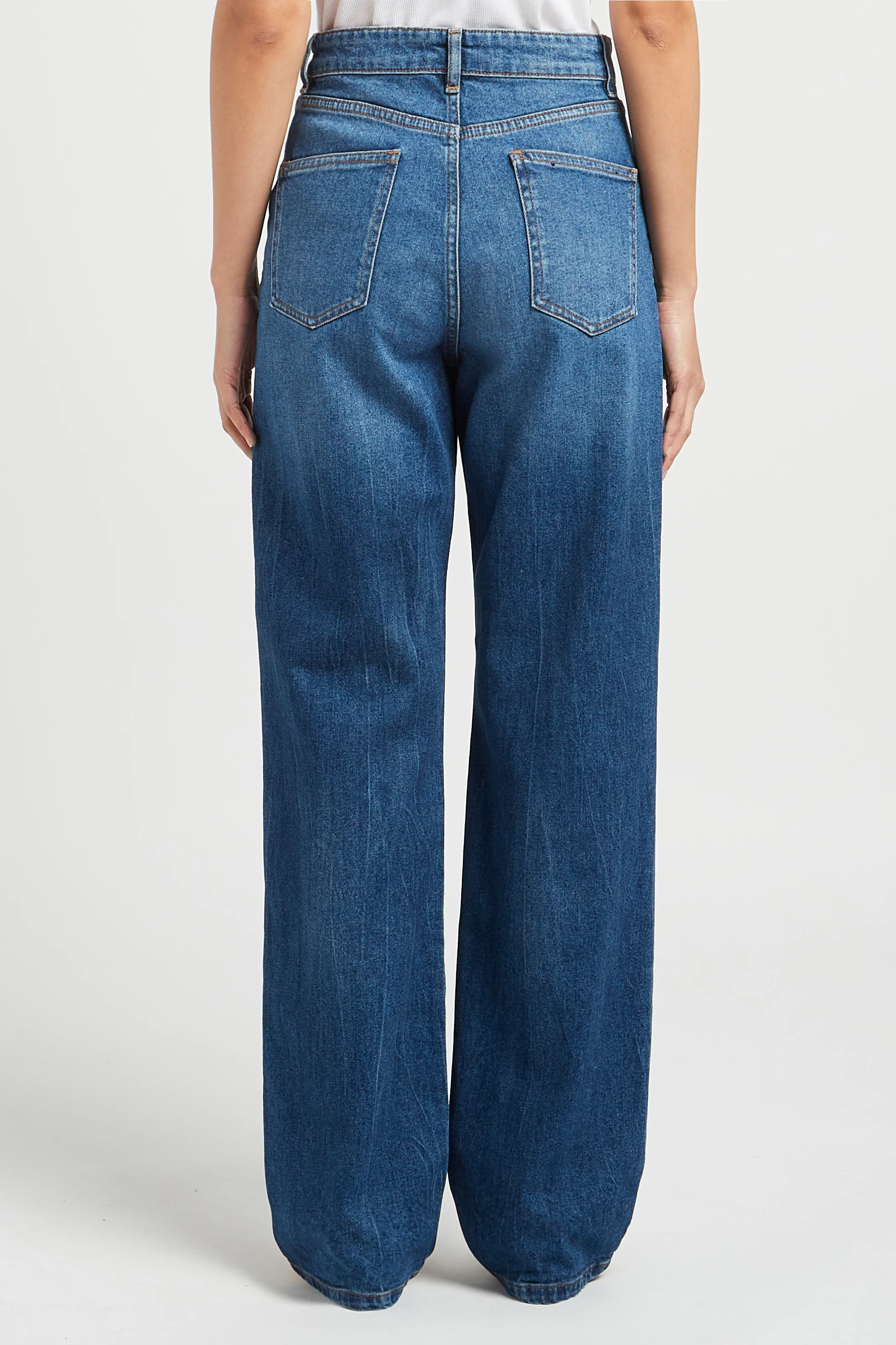 RICHIE - Jean large taille haute en coton stretch| Bleu