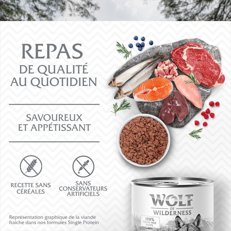 Wolf of Wilderness Adult - Single Protein 6 x 150 g en barquettes