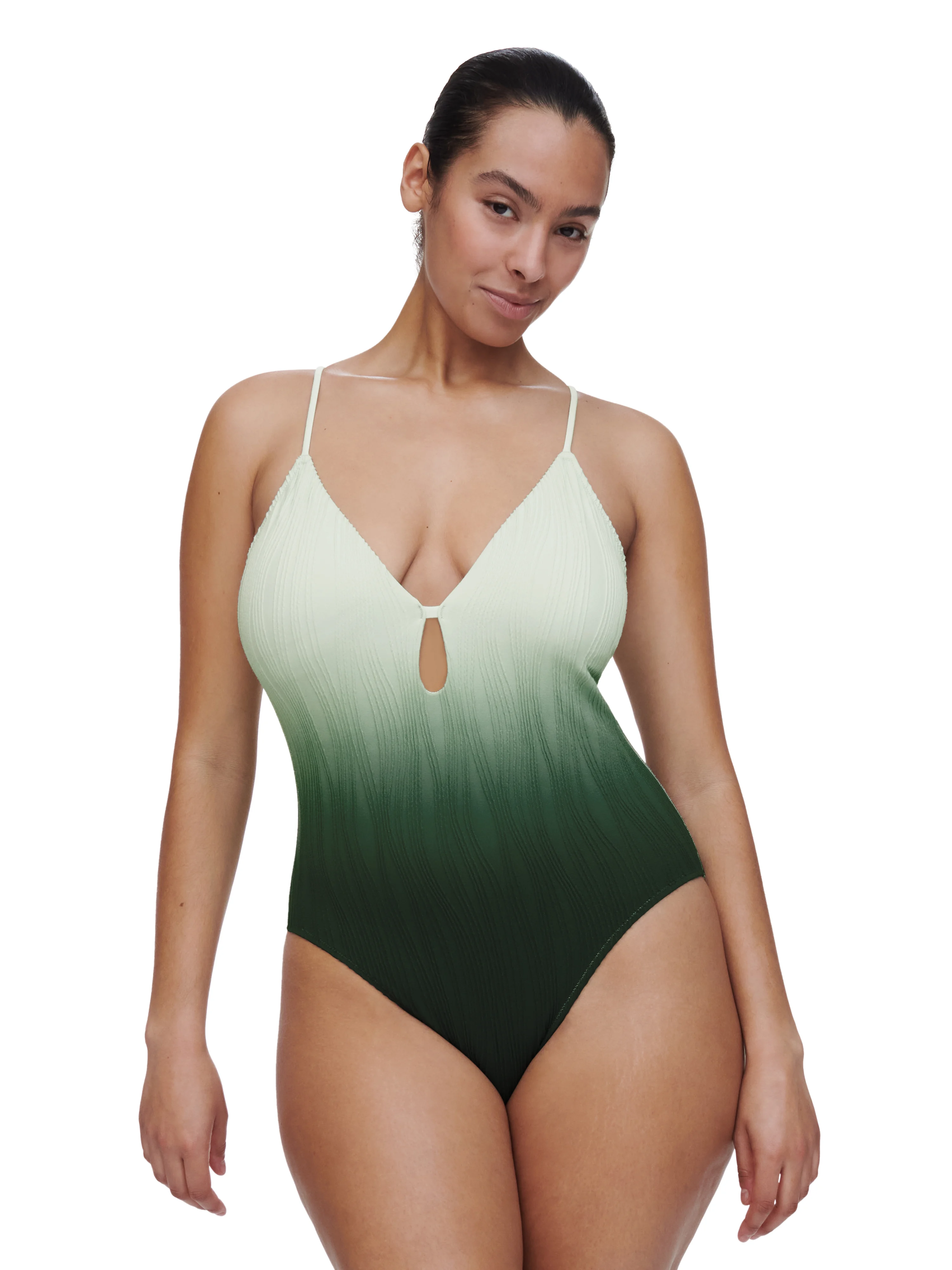 SWIM ONE SIZE - Maillot de bain 1 pièce sans armature plongeant coques amovibles | Vert
