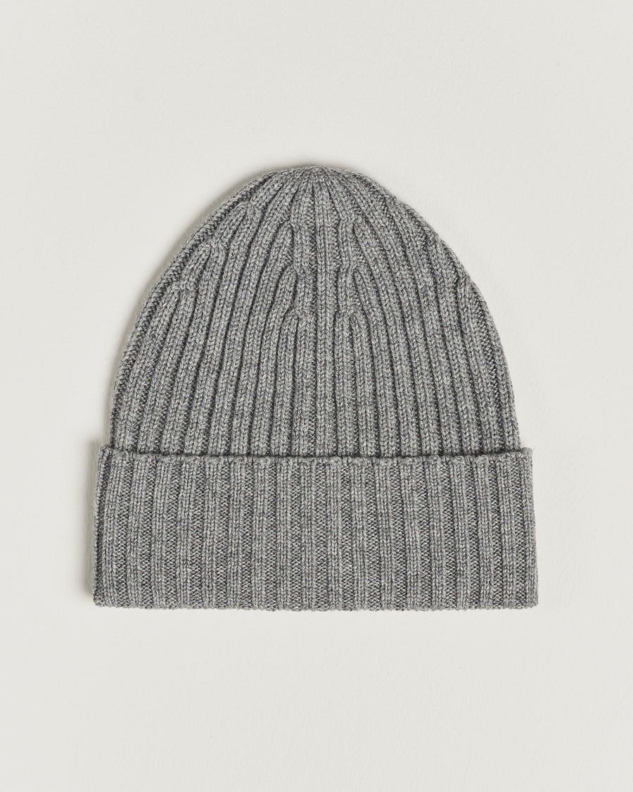 Piacenza Cashmere Ribbed Cashmere Beanie Grey Melange