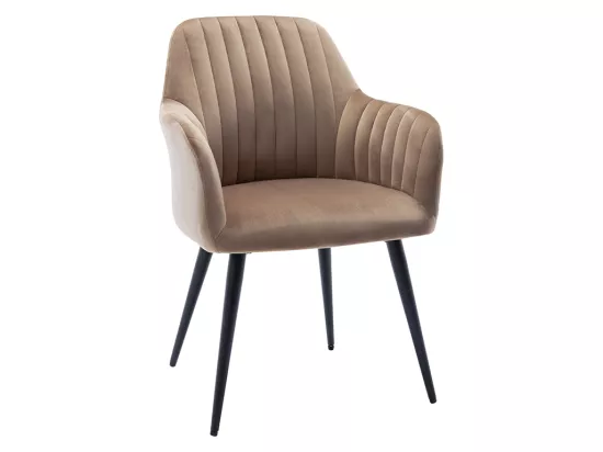 Lot de 6 chaises avec accoudoirs en velours et métal noir - Beige - ELEANA