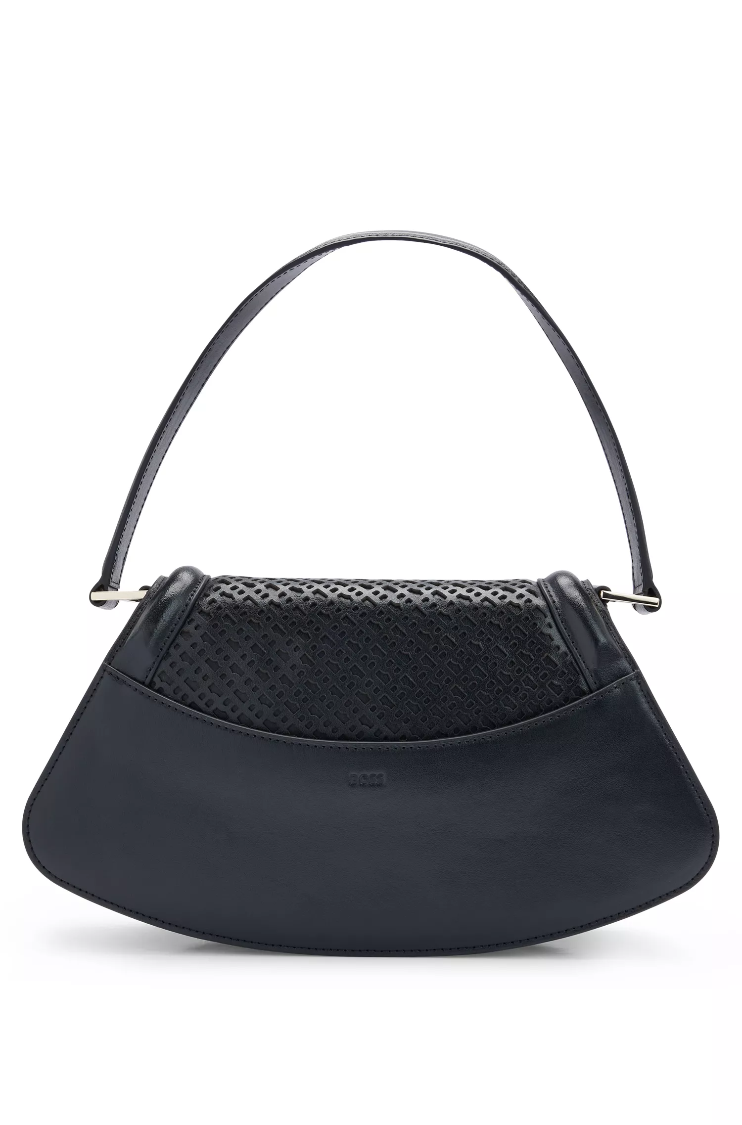 Bolsa de ombro BOSS em couro preto com estampa de monograma.