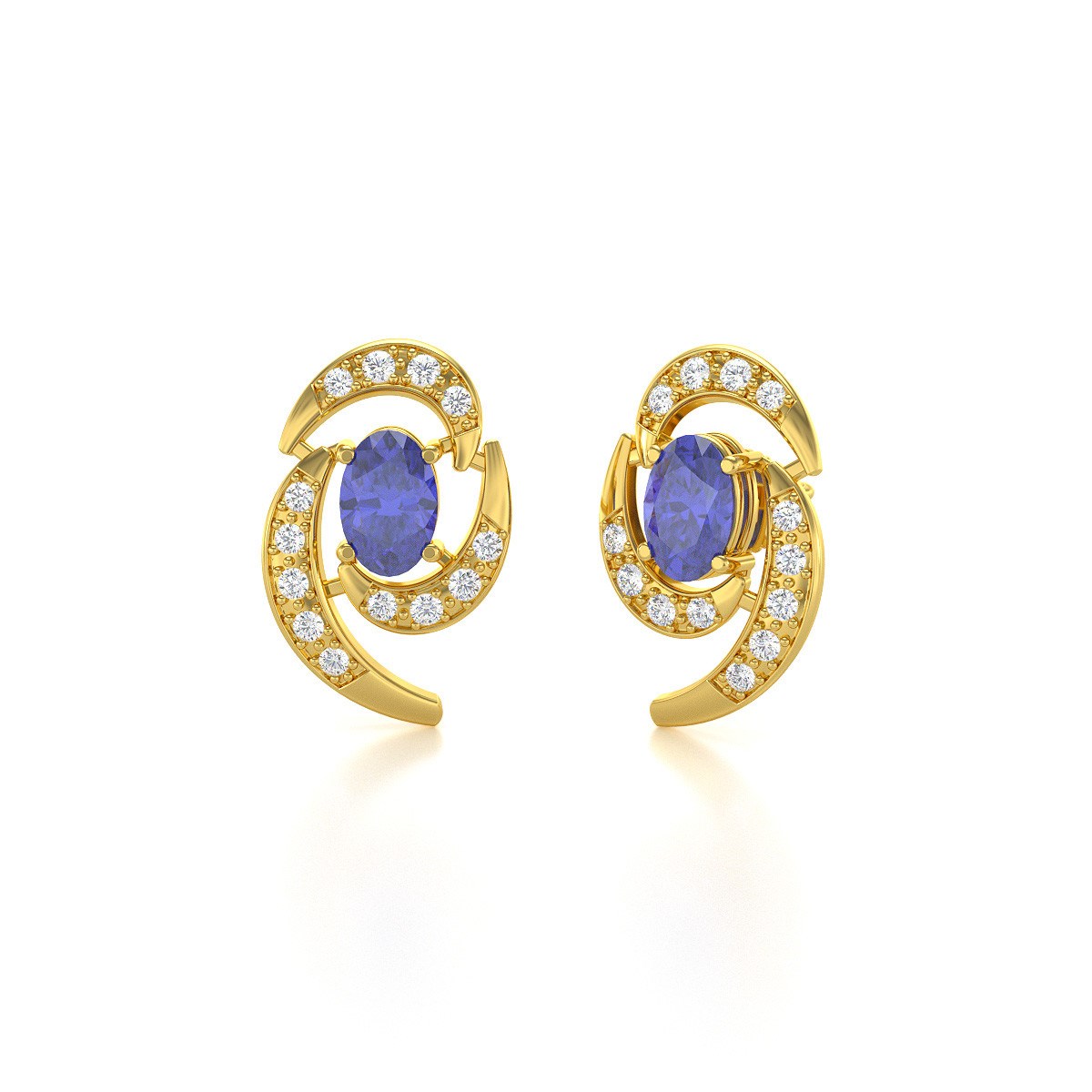 Boucles d'oreilles ADEN Or 585 Jaune Fleur Tanzanite et Diamants 2.6grs