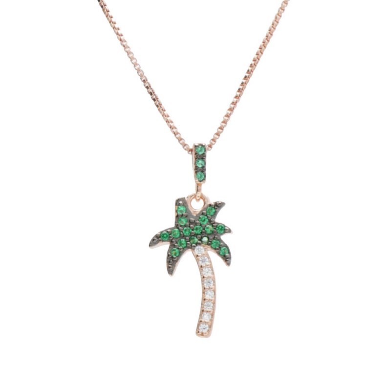 Collier Argent 925/000 Rose Gold - Palmier Pavé de Zirconiums