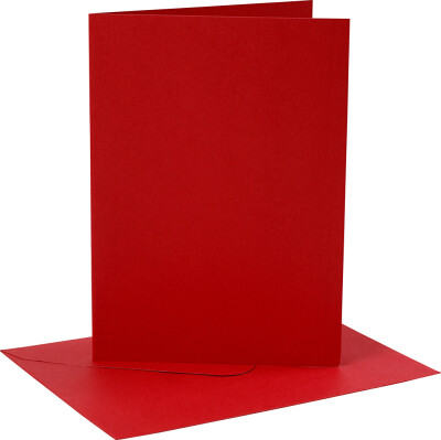 Kort Og Kuverter - Kort Str. 12,7X17,8 CM - Kuvert Str. 13,3X18,5 CM - 230 G - Rød - 4 Sæt