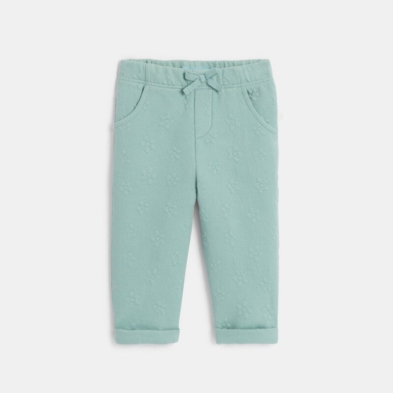 Pantalon molleton effet piqué vert bébé fille Vert
