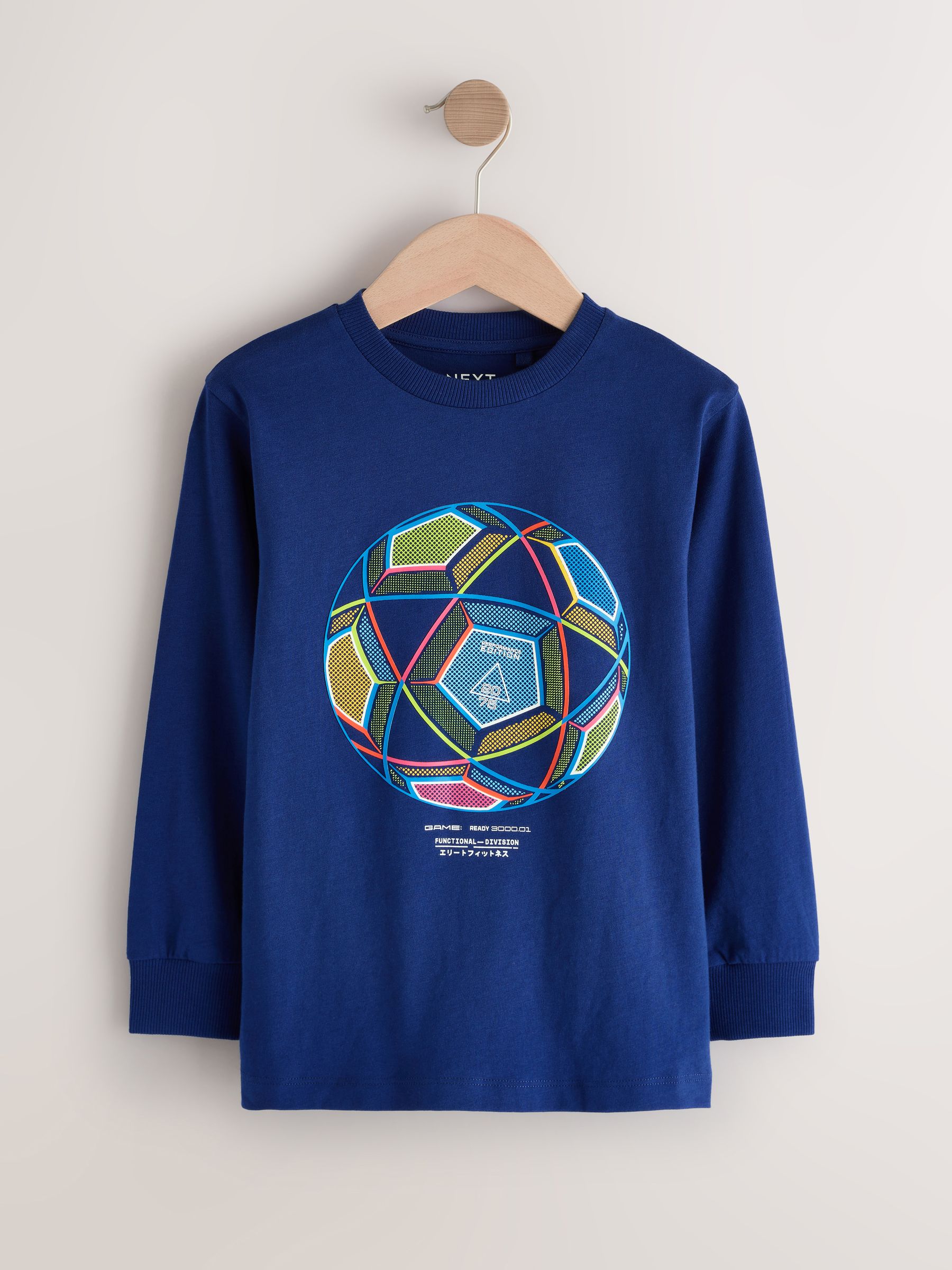 Blauw/Blauwgroen/Zwart Voetbal - 3 Relaxed Fit T-shirts met grafische print en lange mouwen (3-16jr)