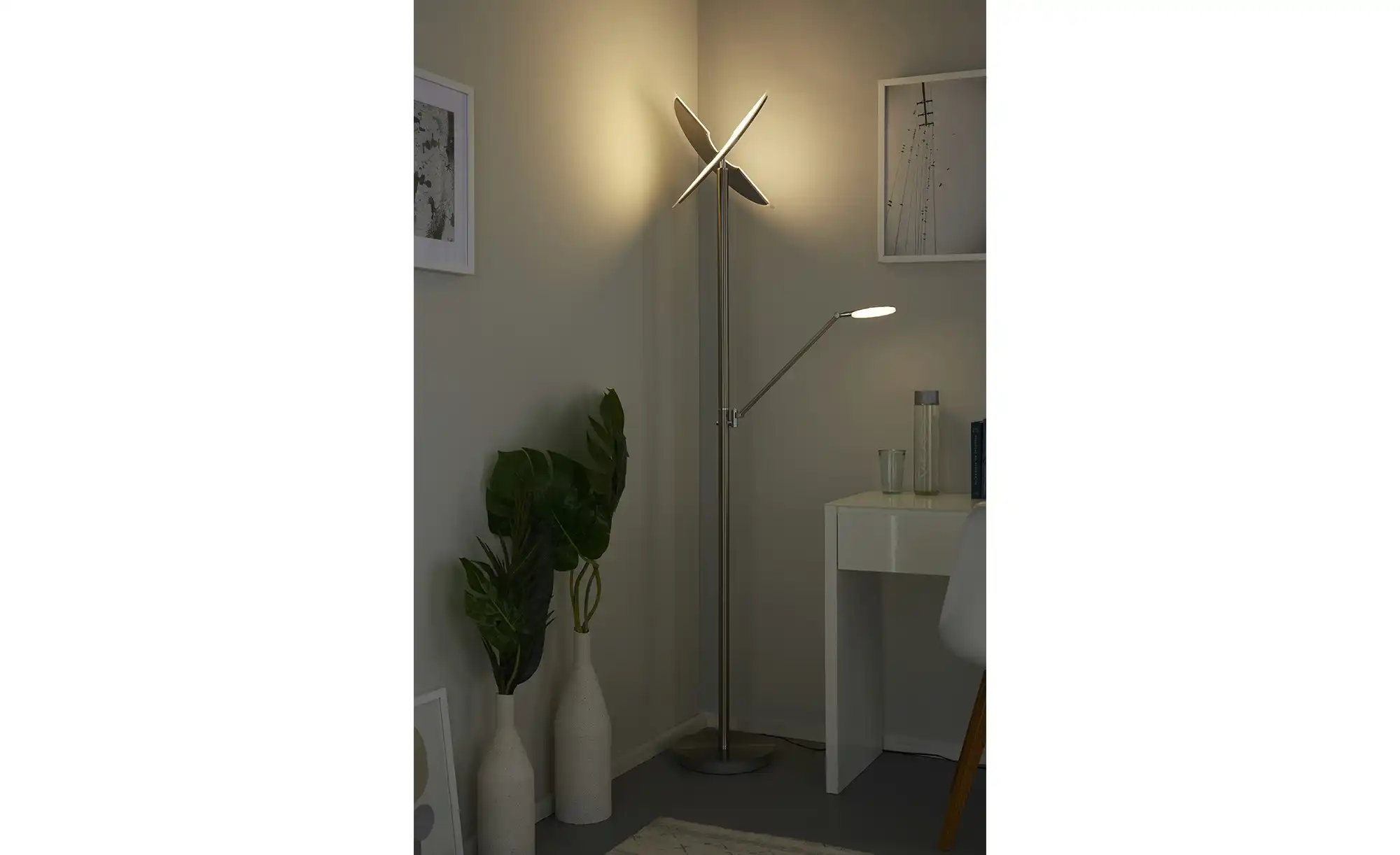 Meisterleuchten LED-Deckenfluter, 3-flammig, Nickel-matt/ chrom