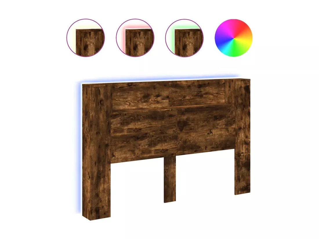 Armoire tête de lit avec LED chêne fumé 160x16,5x103,5 cm