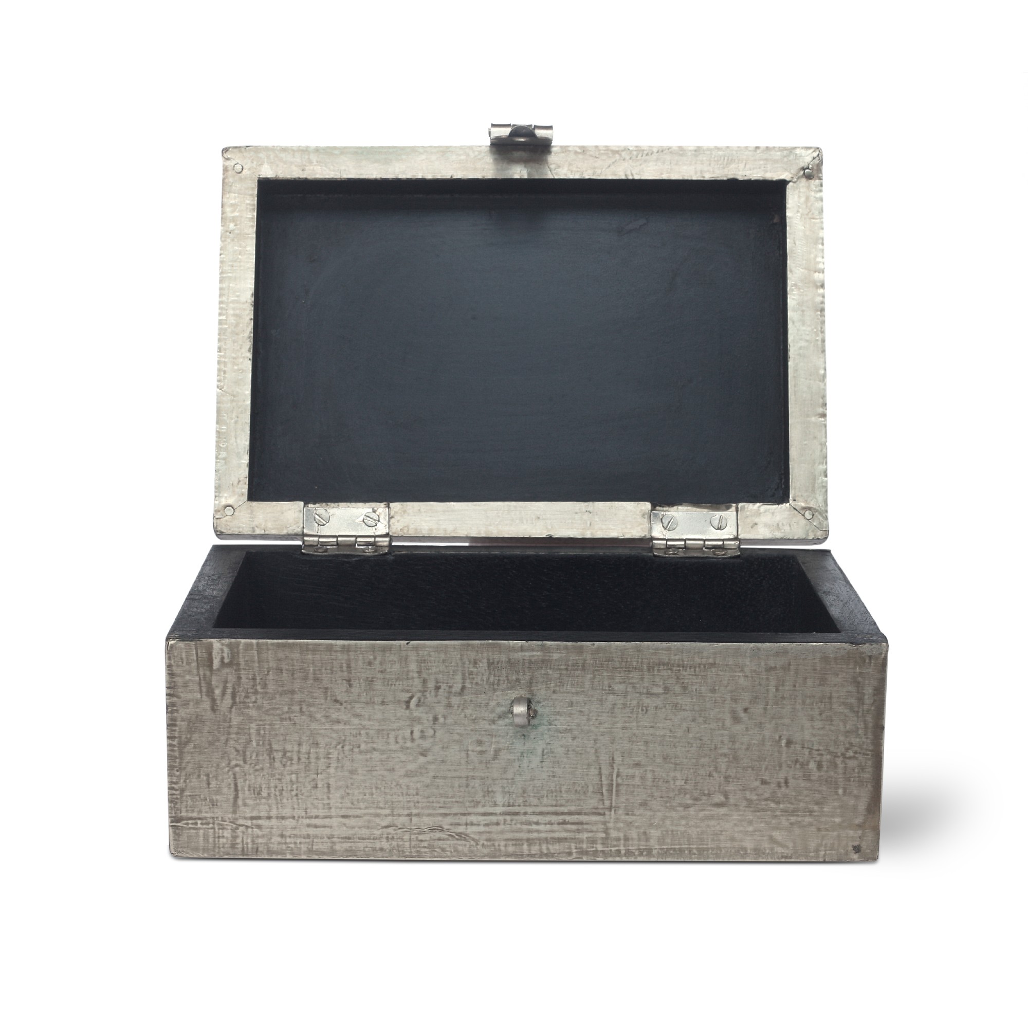 Metallbeschlagene Holzschatulle, silber, L 12 cm, B 18 cm, H 8 cm von fischer's lagerhaus