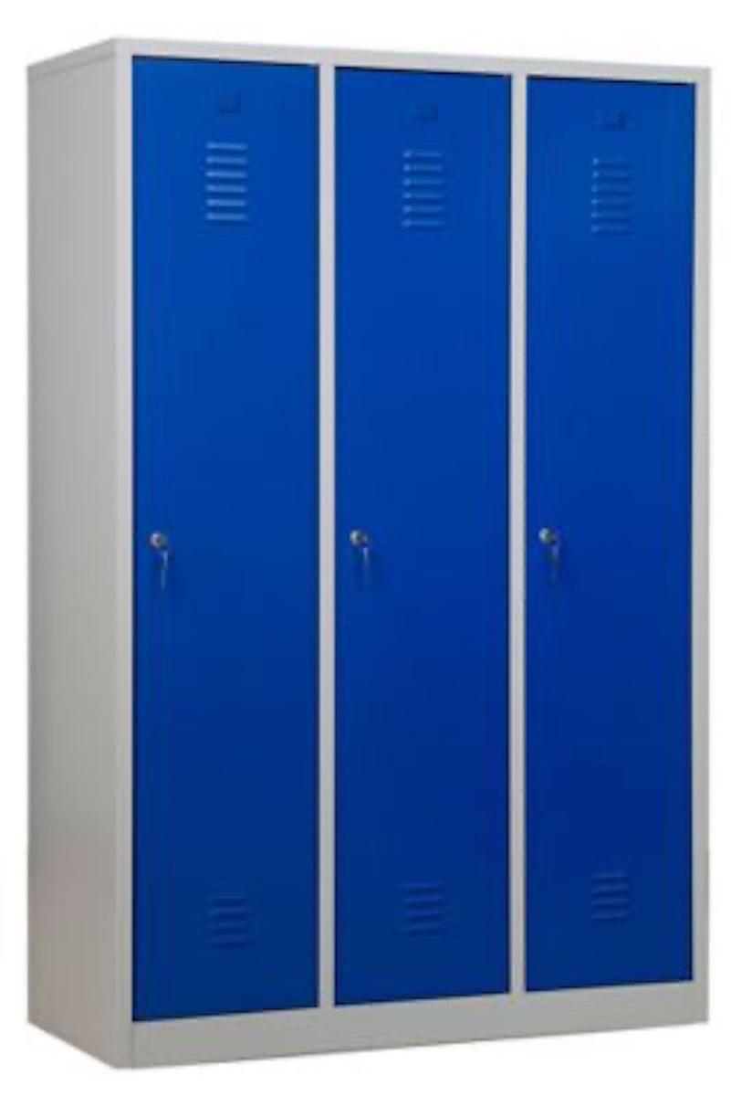 PROREGAL Garderobekast Camel 3-Vaks met Pro Divider HxBxD 180 x 119 x 50 cm Cilinderslot Grijsblauw