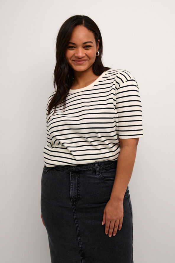 Kaffe Curve KCWinni 1/2 Sleeve T-Shirt Antique white/black stripe