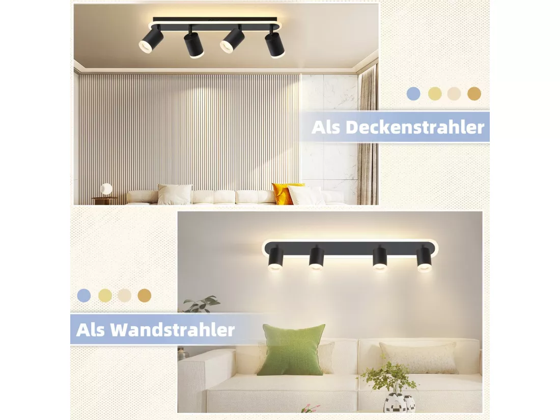 NETTLIFE 4 spot de plafond LED GU10 métal noir orientable 330° spot moderne blanc chaud pour chambre couloir salle à manger cuisine salon