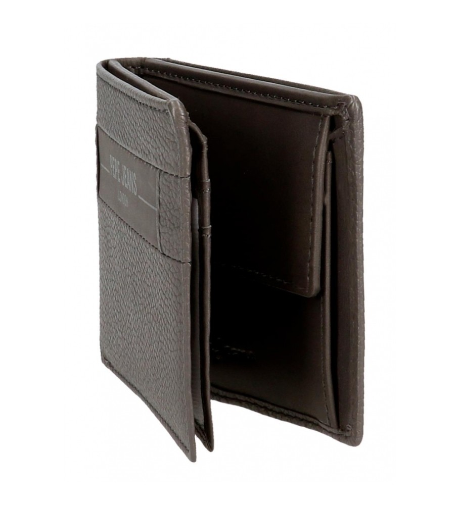 Carteira Pepe Jeans Checkbox em couro cinza