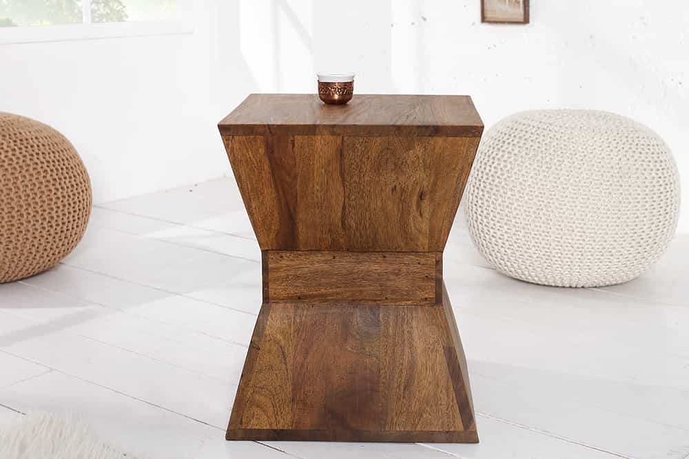 Massiver Beistelltisch PYRAMID 35cm braun Sheeshamholz stone finish Maserung Hocker