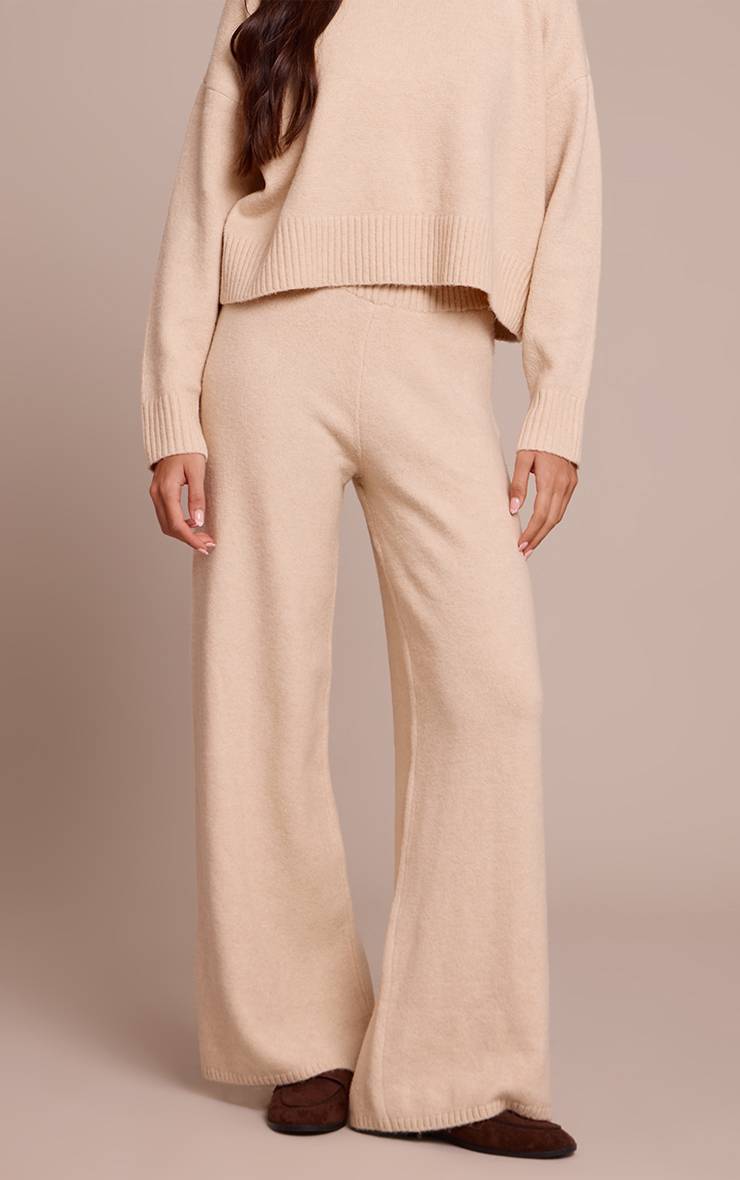 Beige Pantalon Large En Maille