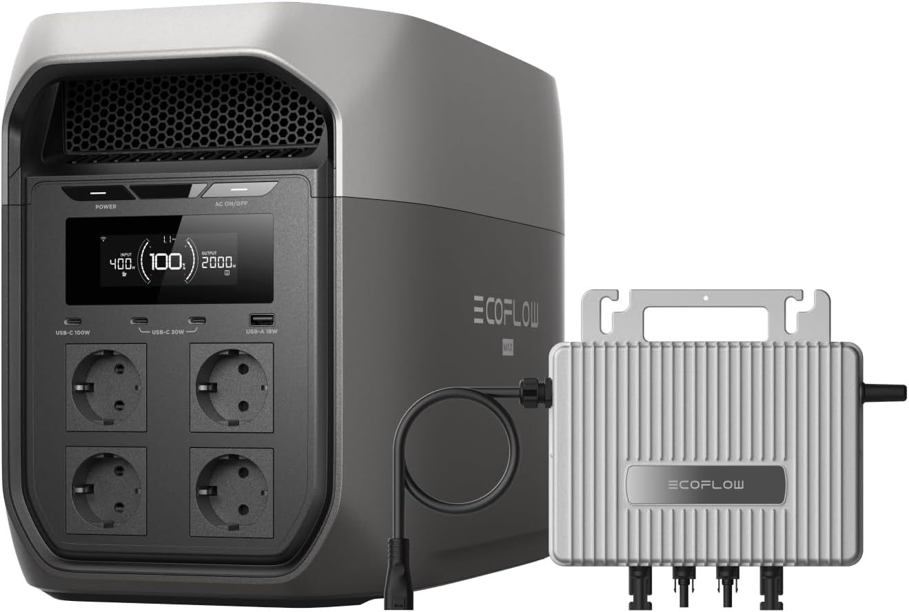 ECOFLOW DELTA 3 Max tragbare Powerstation 2 048 Wh, 0% VAT WLAN Stream Mikrowechselrichter 800W, 2 400 W X-Boost Ausgang, 0–80% Ladung in nur 51 Minuten, Solargenerator für Zuhause, Stromausfälle