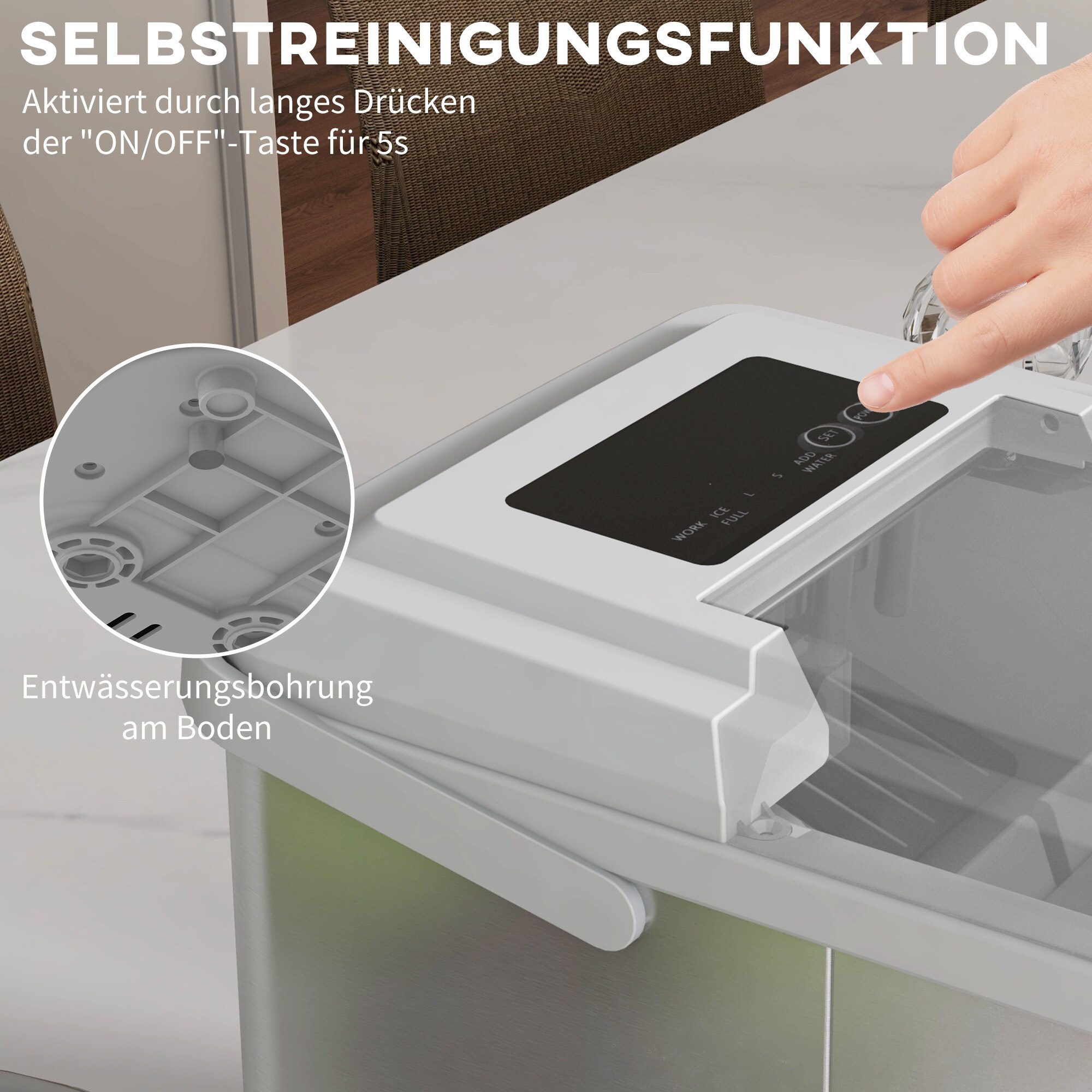 HOMCOM Eiswürfelmaschine mit Sichtfenster silber 30,3L x 22,8B x 29H cm