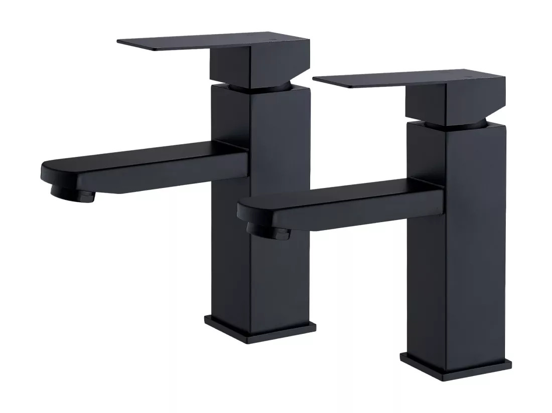 2x Robinet Salle Bain Noir acier inoxidable avec Poignée Carrée Mitigeur lavabo Eau Froide Chaude Disponible Robinetterie Lave Mains Démontable
