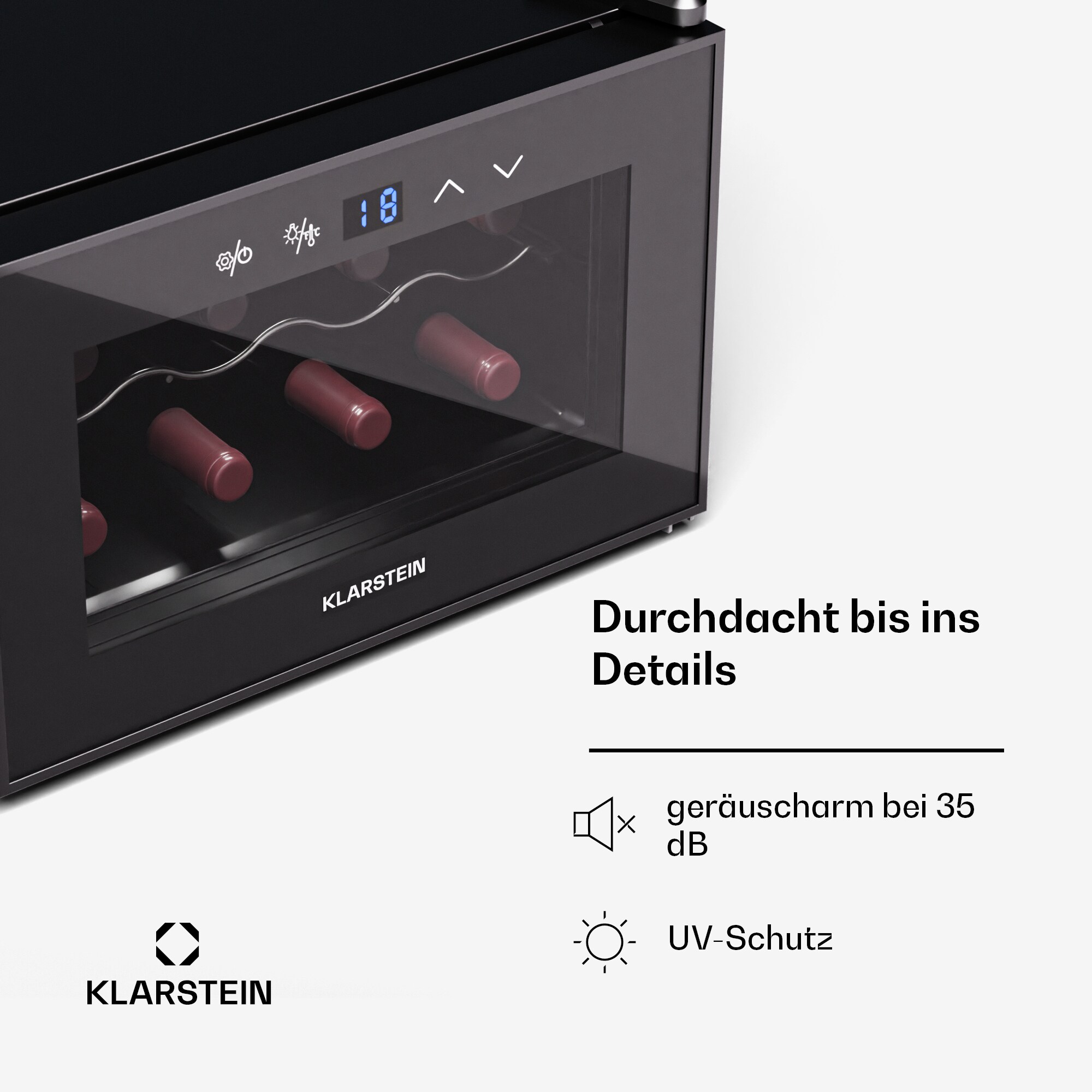 Shiraz 8 Uno Weinkühlschrank 8 Flaschen 8 - 18 °C Touch-Control Schwarz 8 Flaschen 1 Kühlzone