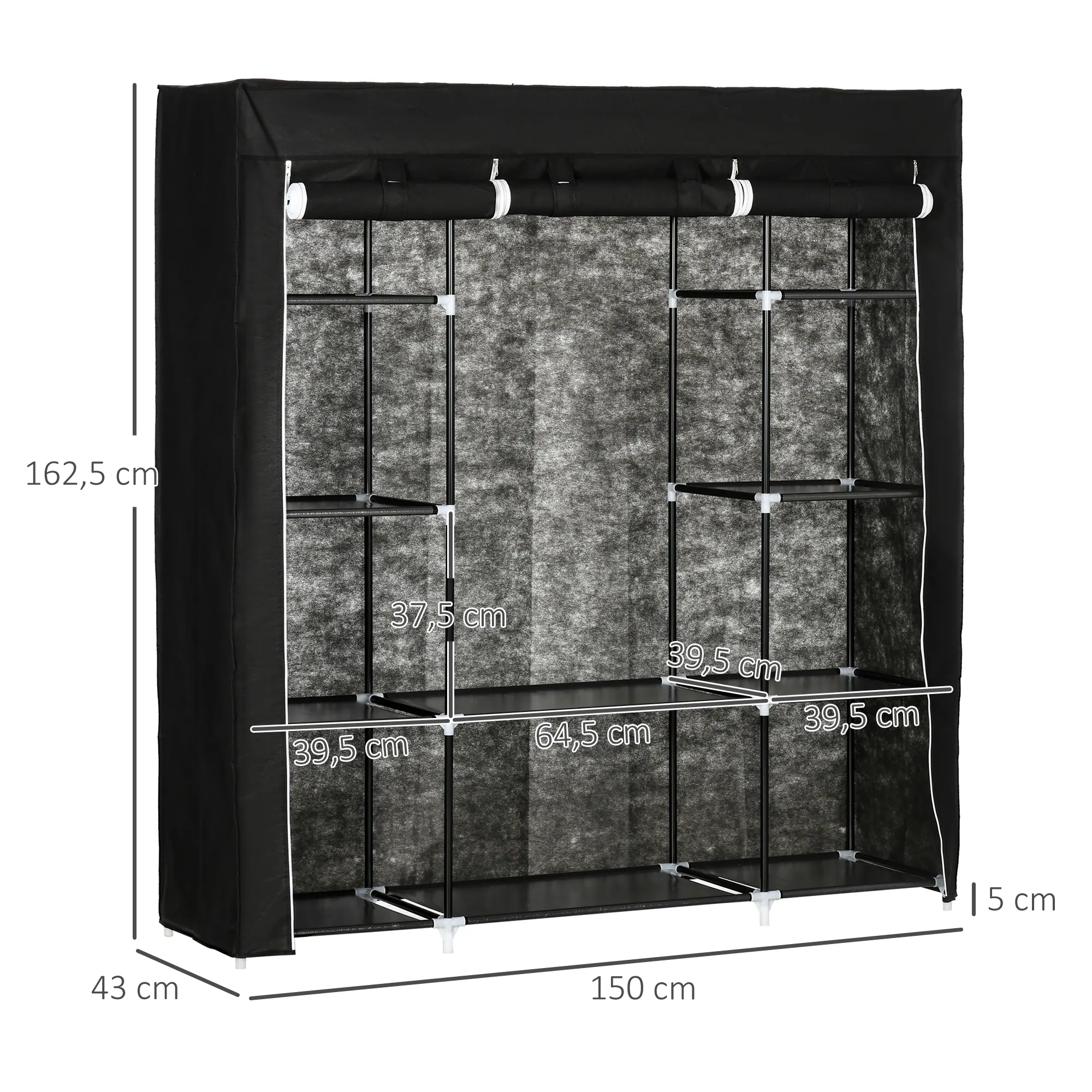 HOMCOM Stoffschrank mit Abdeckung schwarz 150L x 43B x 162,5H cm