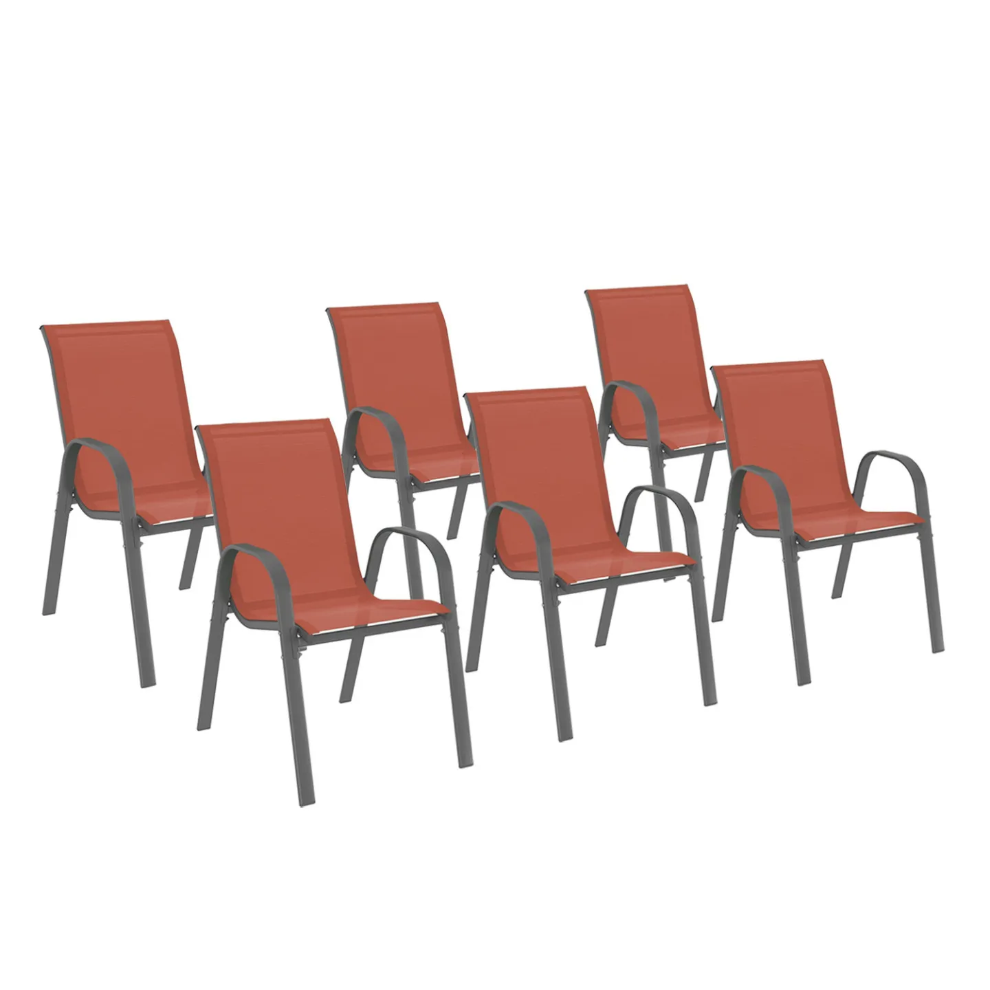 Lot de 6 chaises de jardin LYMA métal et textilène empilables terracotta