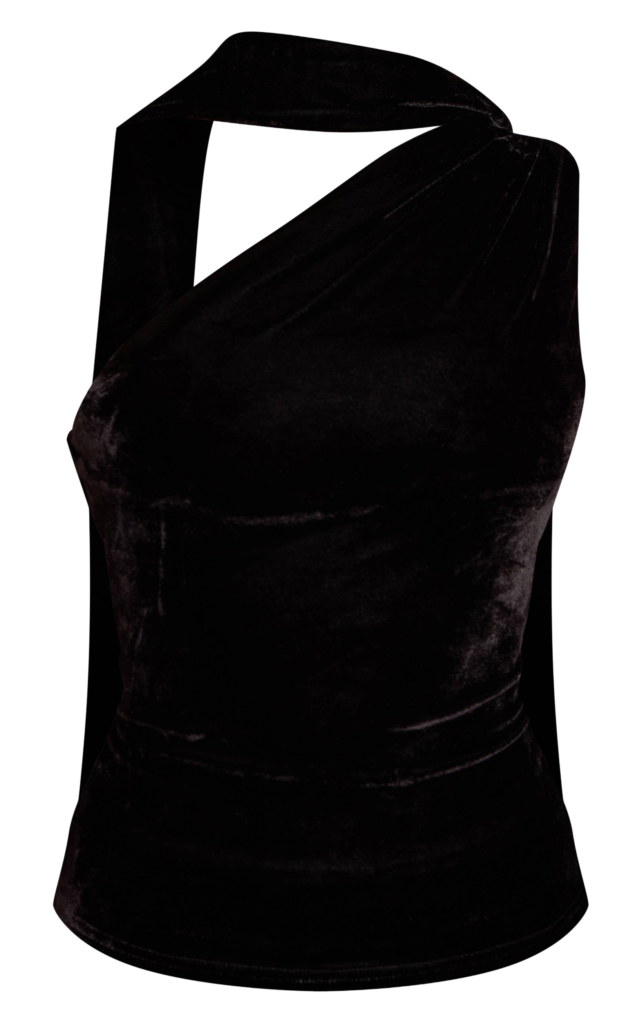 Noir Haut En Velours Asymétrique Avec Détail Foulard