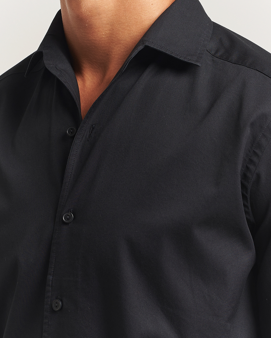 Eton Casual Fit Garment Washed One Piece Collar Shirt Black