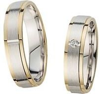 Trouwringen geel en witgoud met Diamant breedte 5 mm