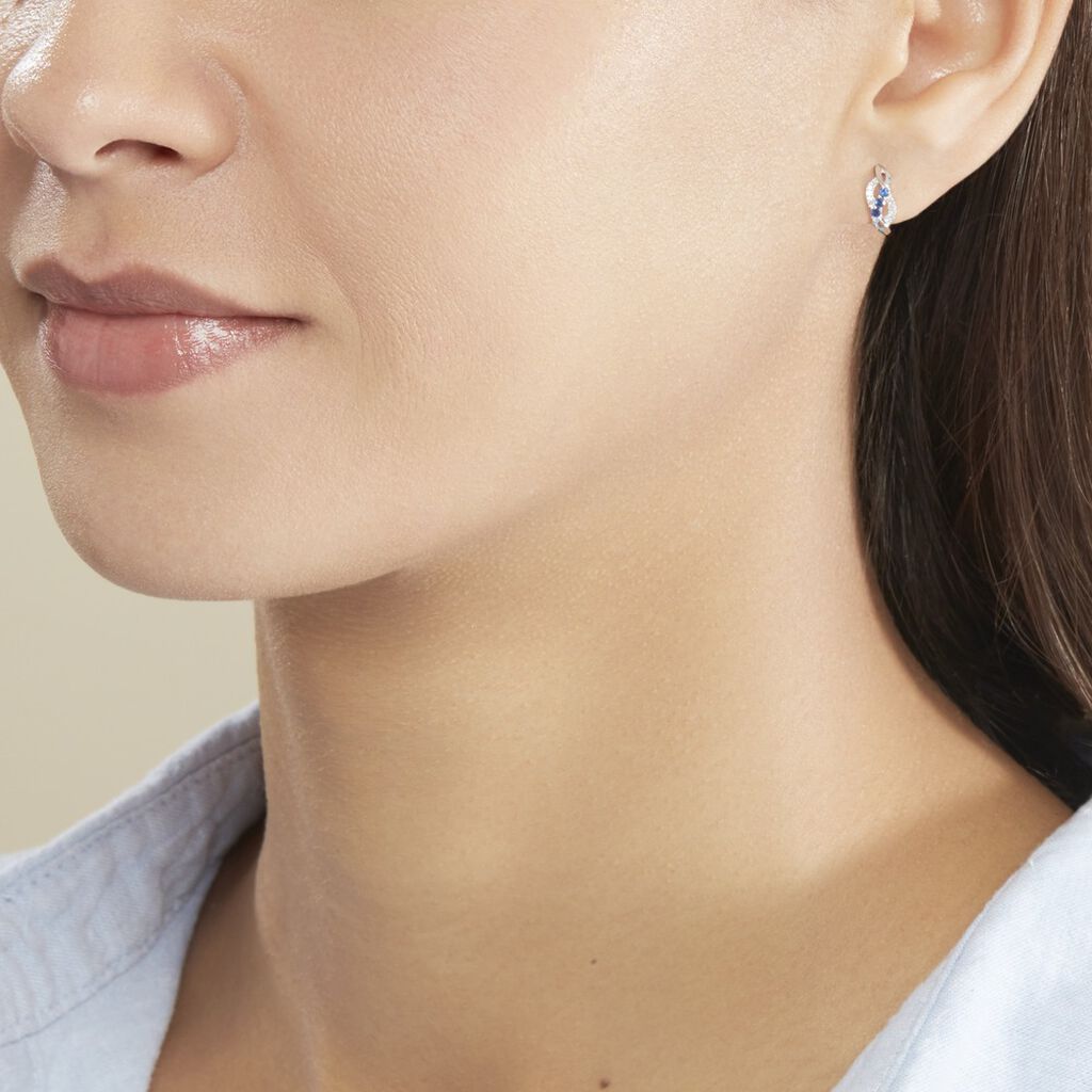 Boucles D'oreilles Puces Rosalyne Or Blanc Saphir Et Diamant
